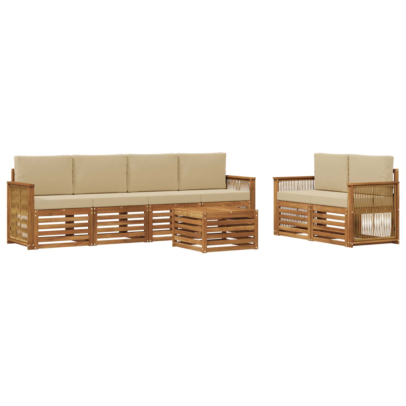 Outdoor-Sofagarnitur 7 pcs Natur und Beige Massivholz Akazie