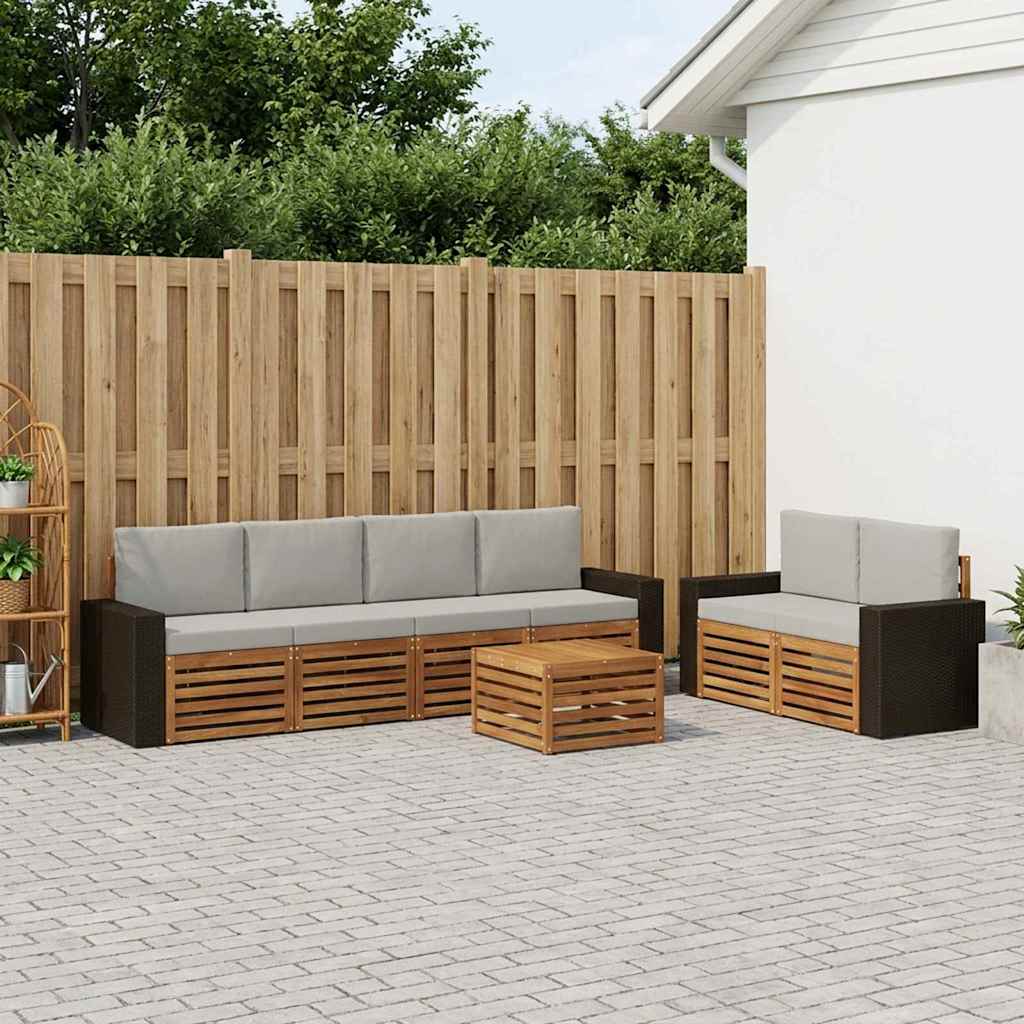 Outdoor-Sofagarnitur mit Kissen 7 pcs Natürlich und Hellgrau