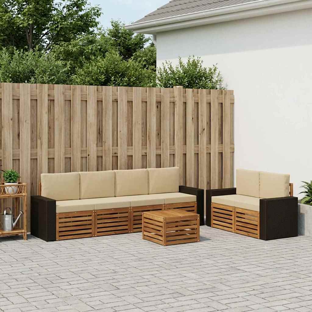 Outdoor-Sofagarnitur 7 stk. Natur und Beige Massivholz Akazie