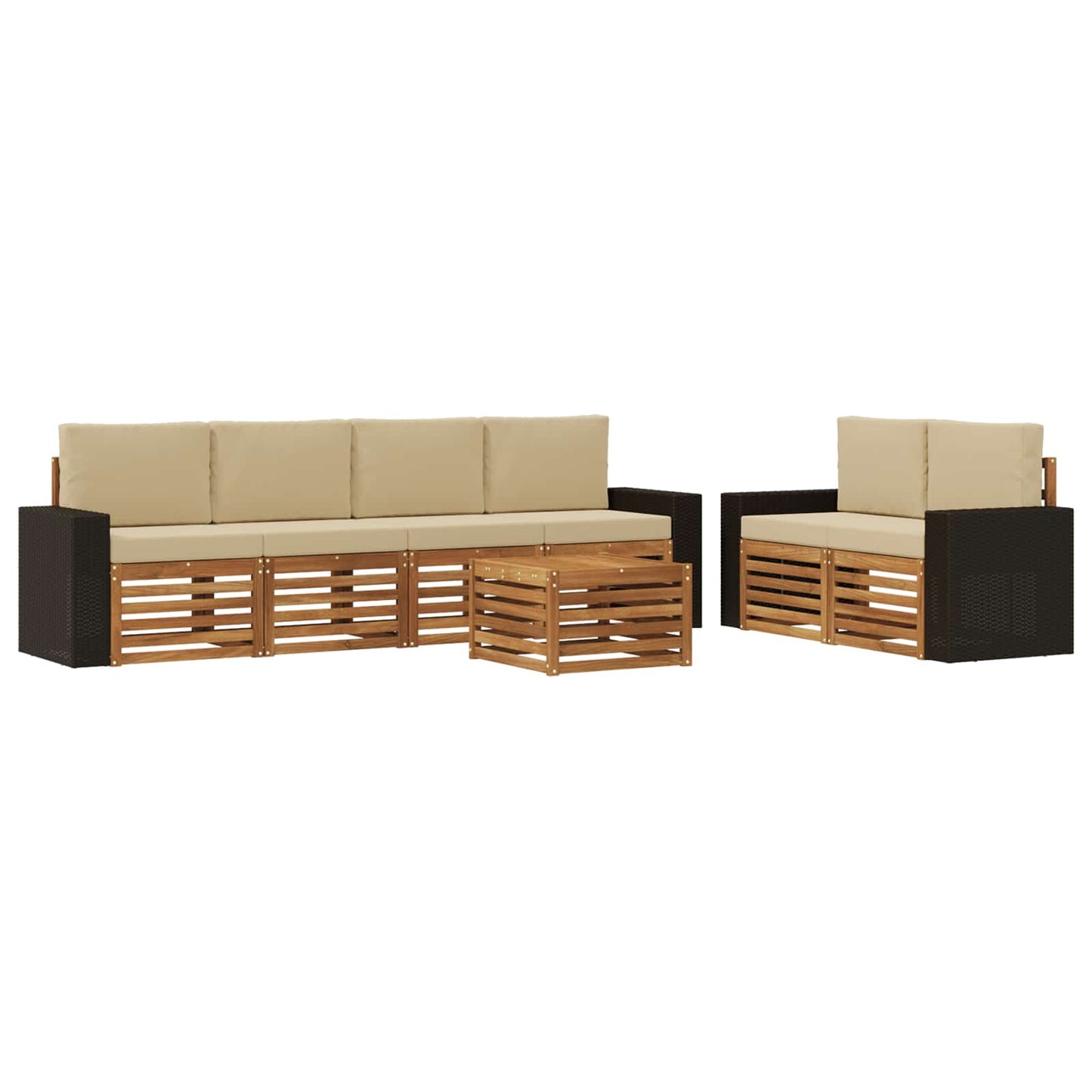 Outdoor-Sofagarnitur 7 stk. Natur und Beige Massivholz Akazie