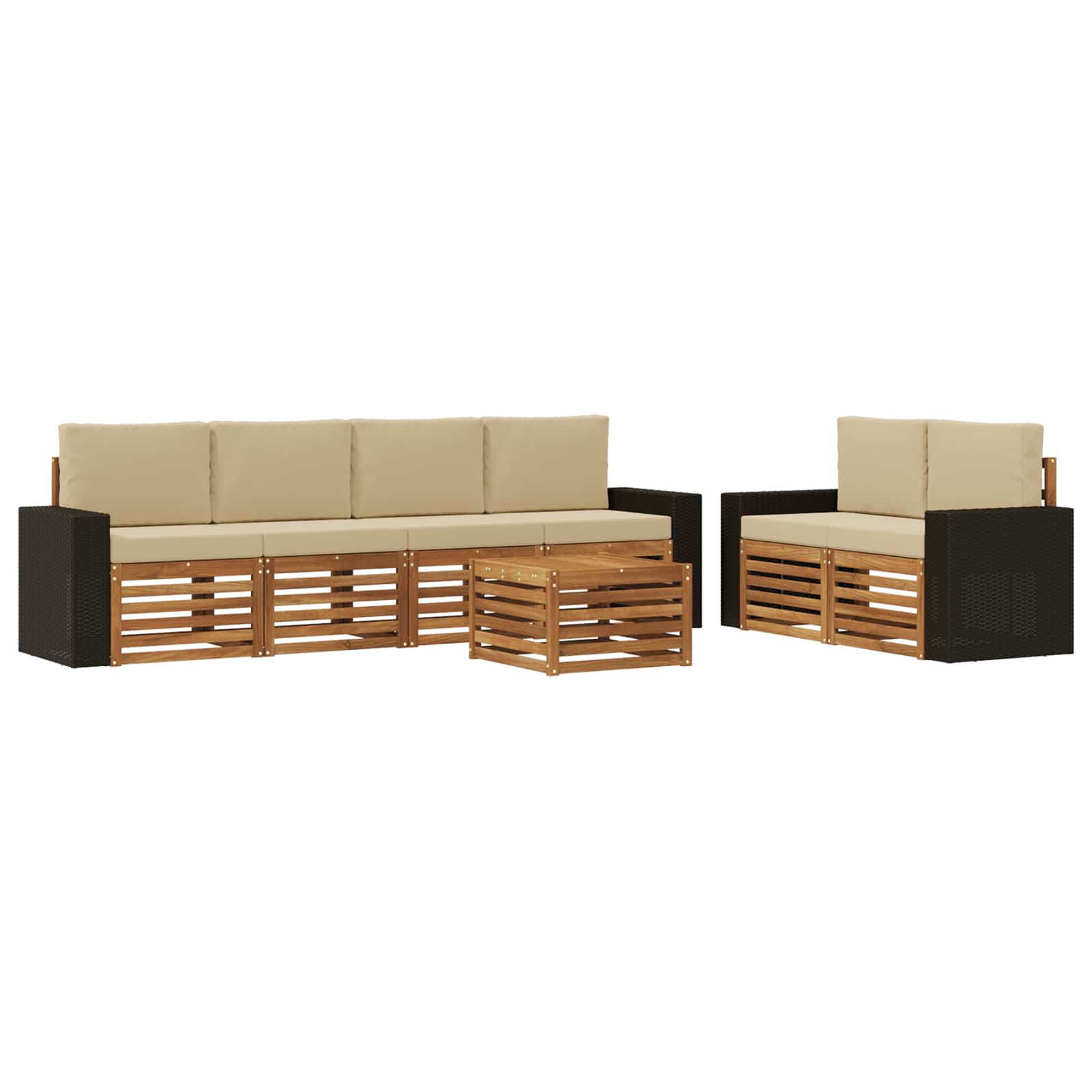 Outdoor-Sofagarnitur 7 stk. Natur und Beige Massivholz Akazie