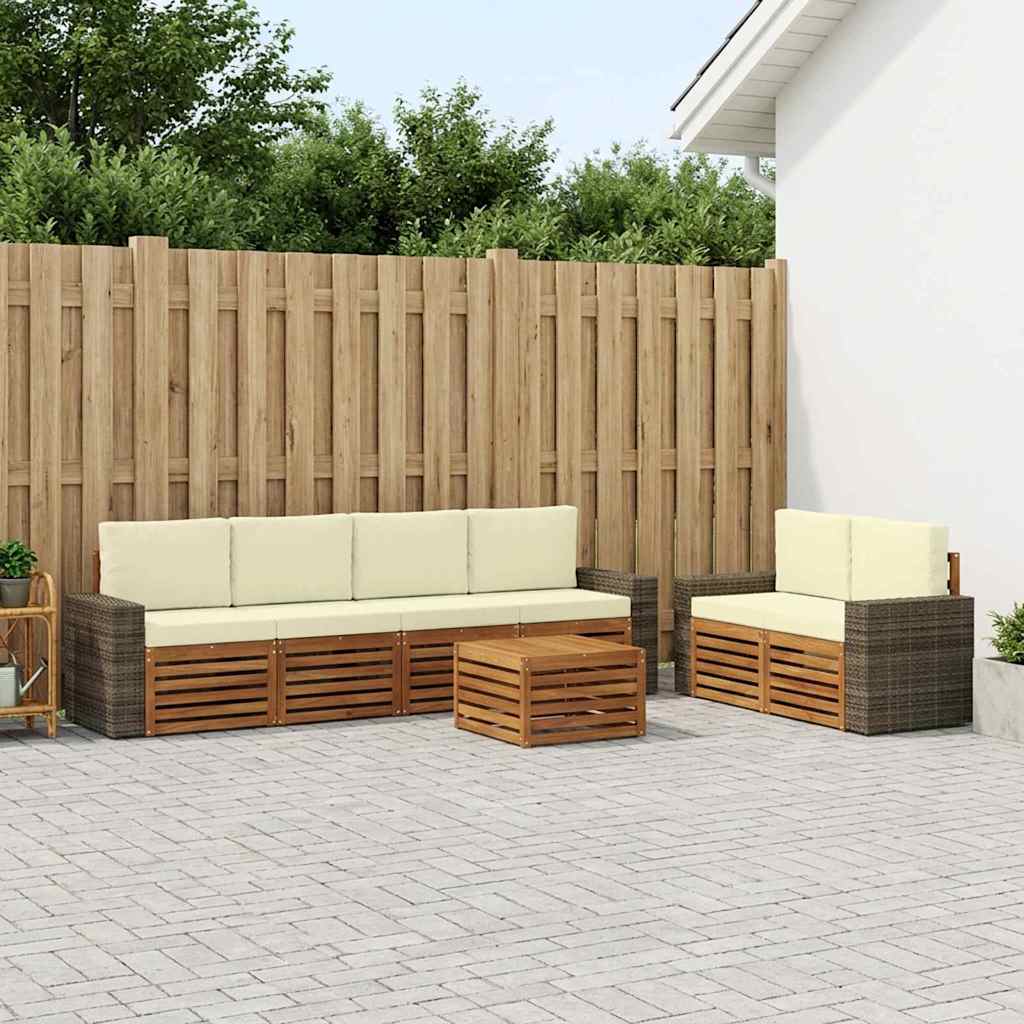 Outdoor-Sofagarnitur 7 pcs Natur und Creme Massivholz Akazie