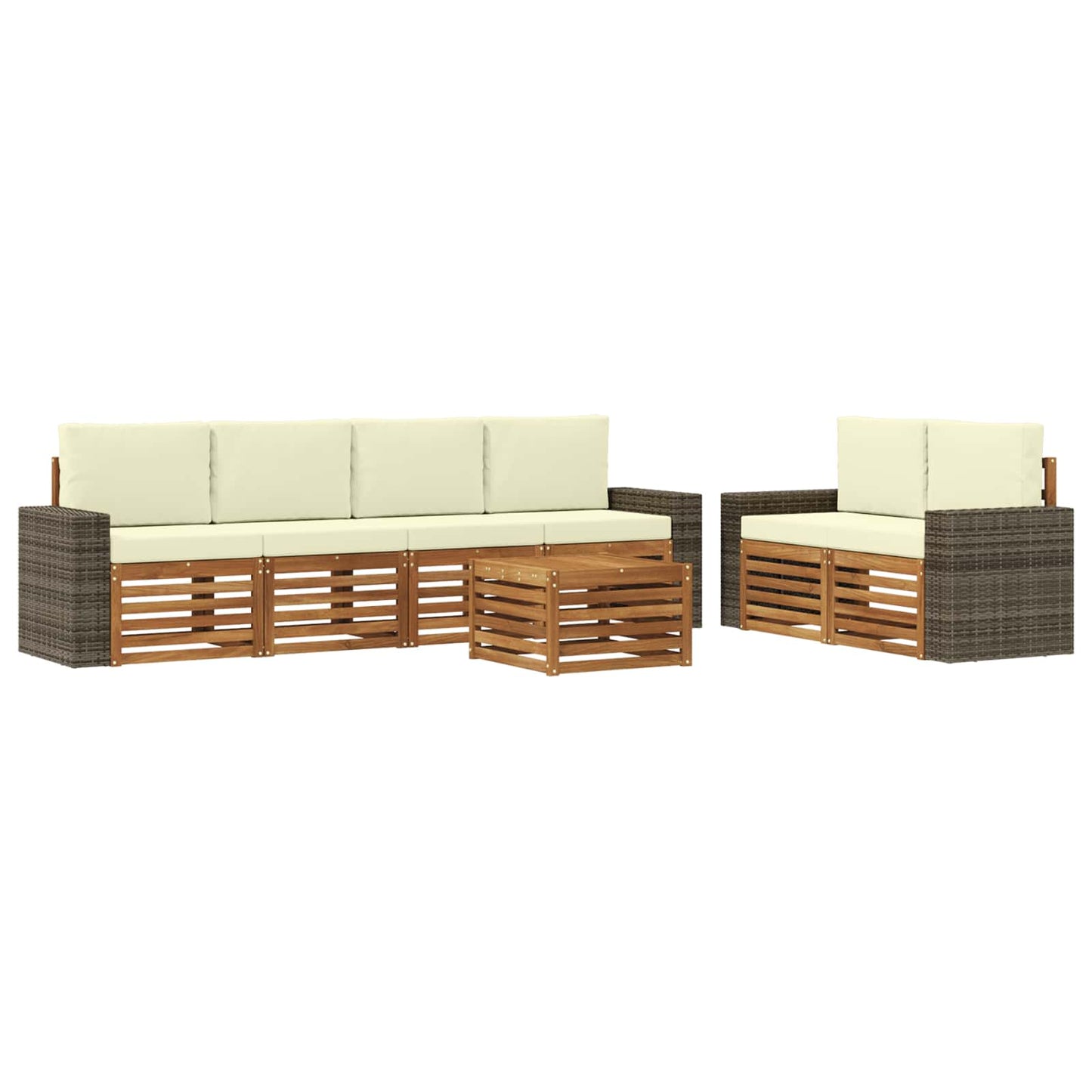 Outdoor-Sofagarnitur 7 pcs Natur und Creme Massivholz Akazie
