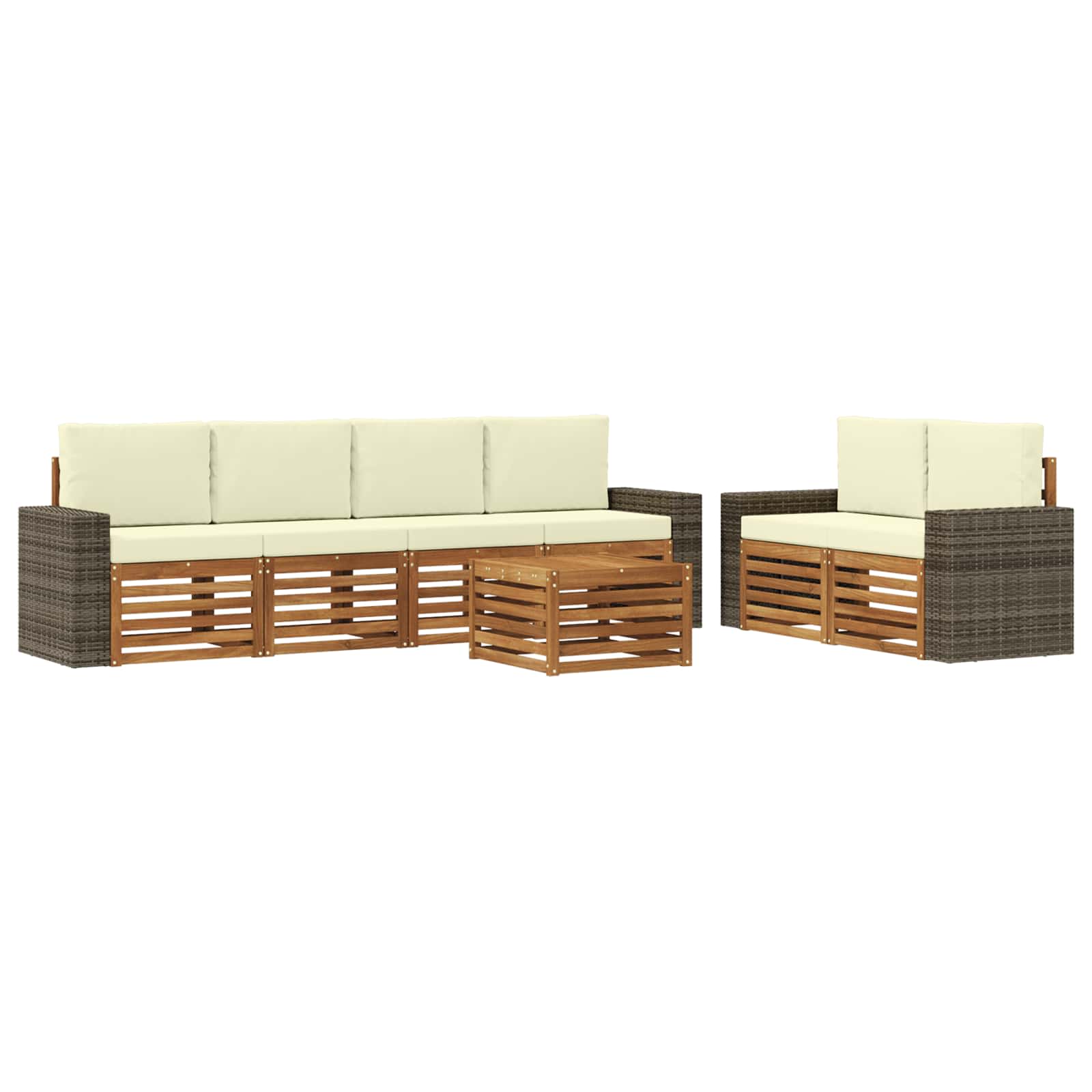 Outdoor-Sofagarnitur 7 pcs Natur und Creme Massivholz Akazie