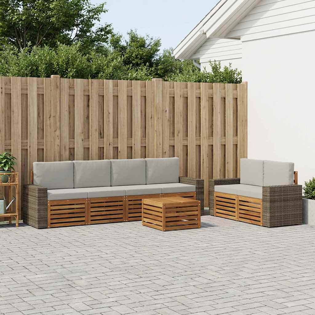 Outdoor-Sofagarnitur mit Kissen 7 pcs Natürlich und Hellgrau