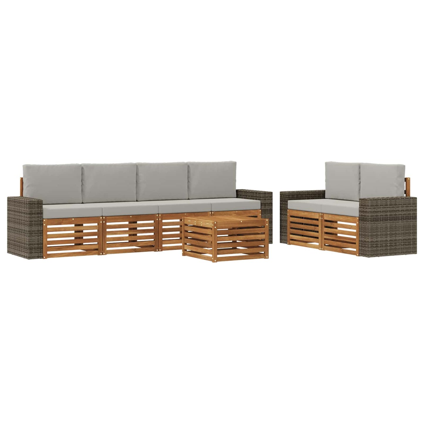 Outdoor-Sofagarnitur mit Kissen 7 pcs Natürlich und Hellgrau