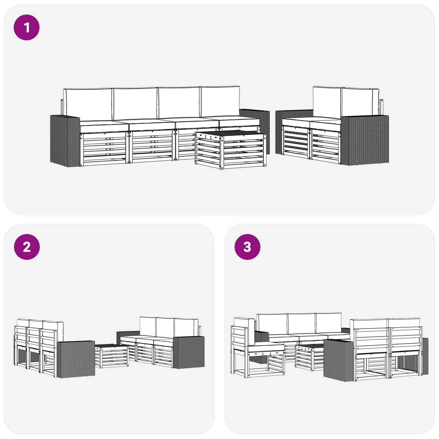 Outdoor-Sofagarnitur 7 stk. Natur und Anthrazit