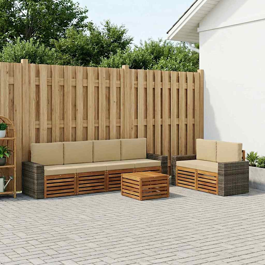 Outdoor-Sofagarnitur 7 stk. Natur und Beige Massivholz Akazie