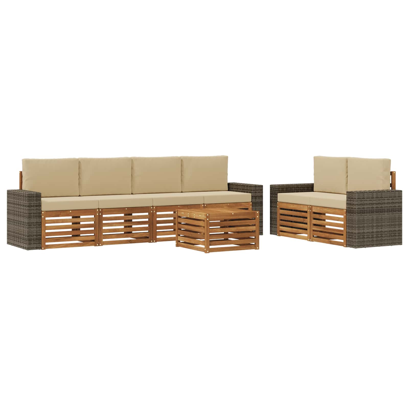 Outdoor-Sofagarnitur 7 stk. Natur und Beige Massivholz Akazie
