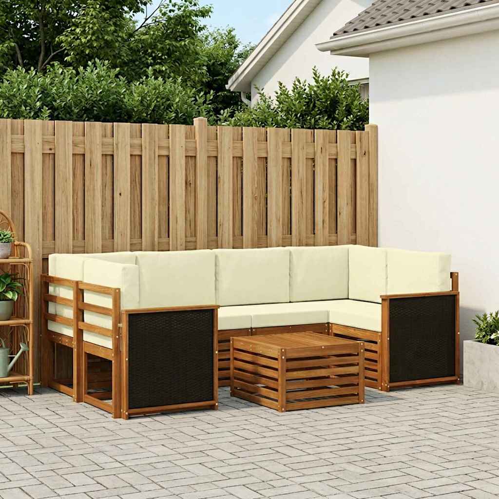 Outdoor-Sofagarnitur 7 pcs Natur und Creme Massivholz Akazie
