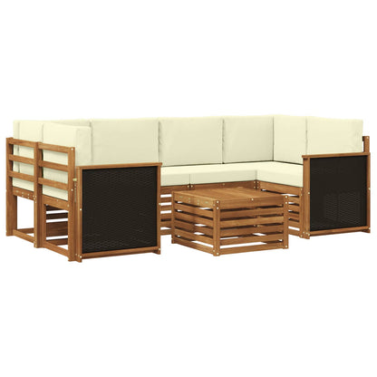 Outdoor-Sofagarnitur 7 stk. Natur und Creme Massivholz Akazie