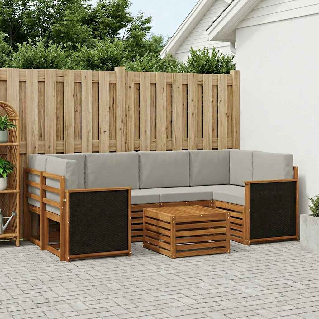 Outdoor-Sofagarnitur mit Kissen 7 pcs Natürlich und Hellgrau