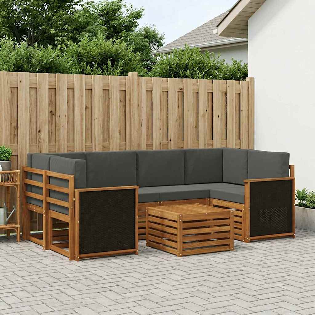 Outdoor-Sofagarnitur mit Kissen 7 pcs Natur und Anthrazit