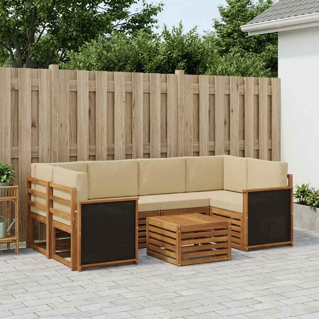 Outdoor-Sofagarnitur 7 stk. Natur und Beige Massivholz Akazie
