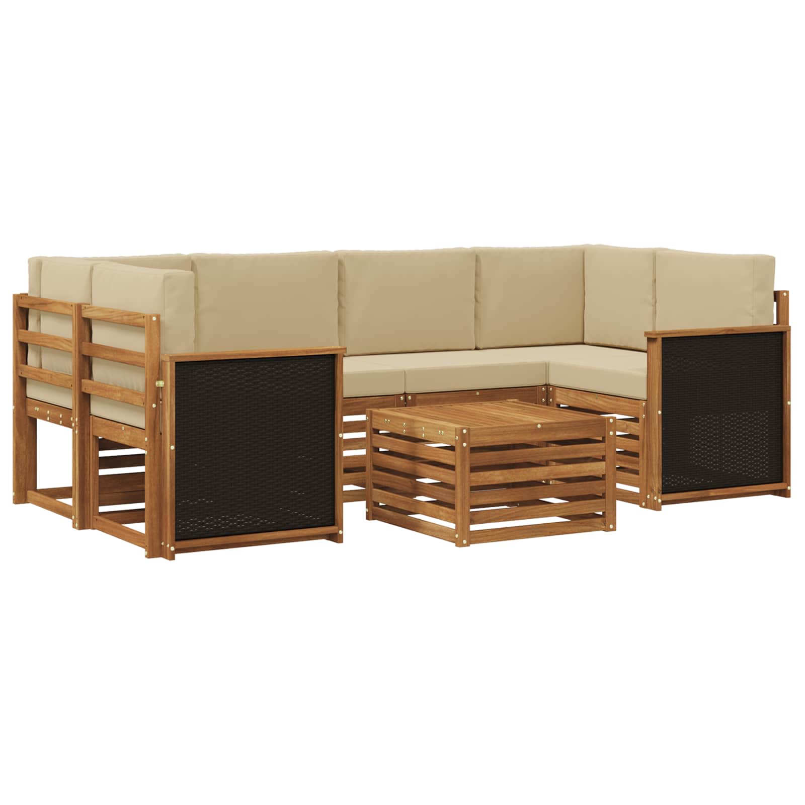 Outdoor-Sofagarnitur 7 stk. Natur und Beige Massivholz Akazie