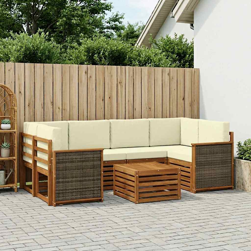 Outdoor-Sofagarnitur 7 pcs Natur und Creme Massivholz Akazie