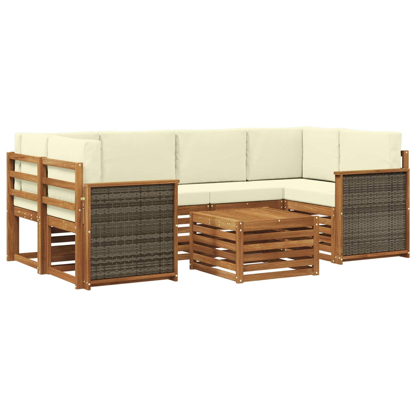 Outdoor-Sofagarnitur 7 pcs Natur und Creme Massivholz Akazie