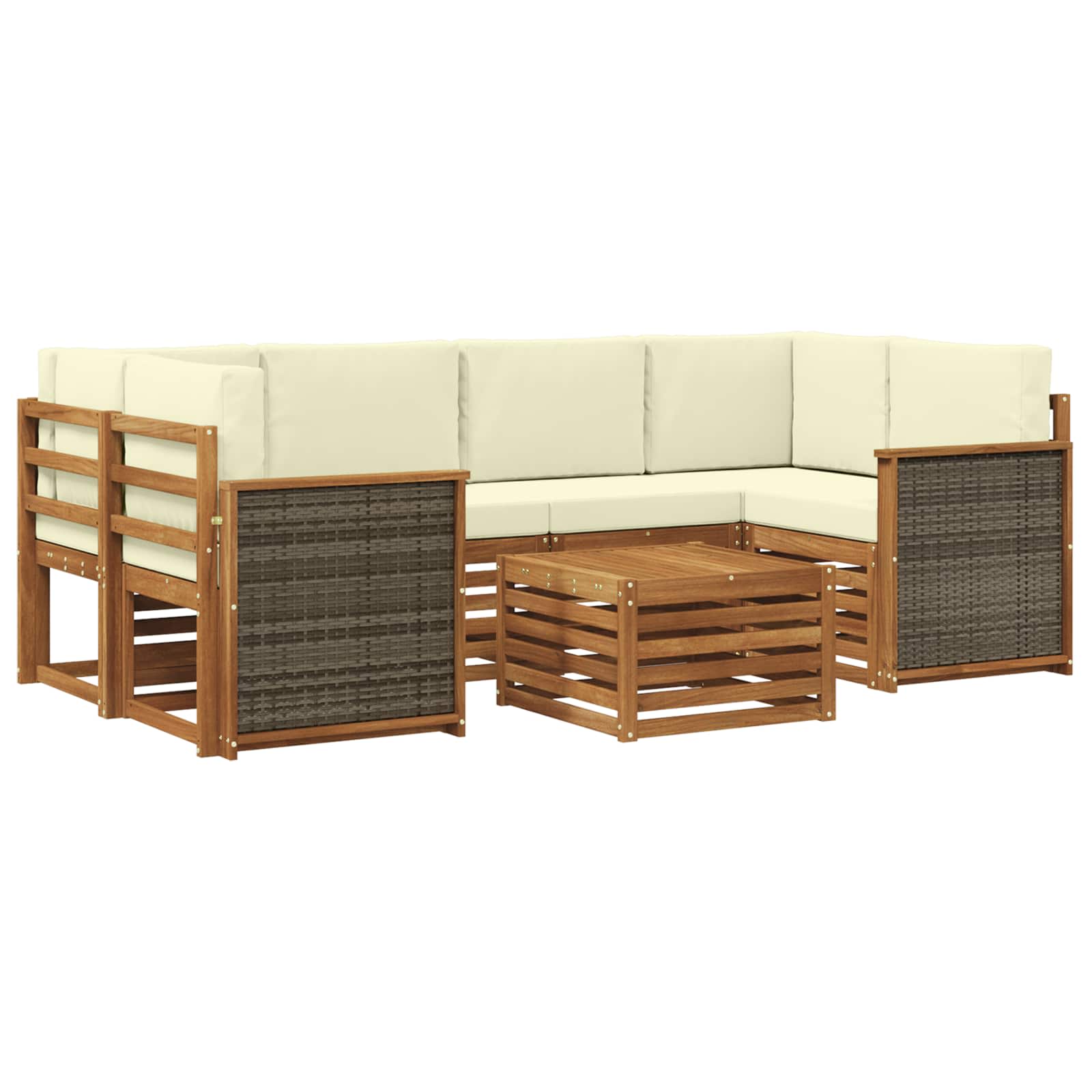 Outdoor-Sofagarnitur 7 pcs Natur und Creme Massivholz Akazie