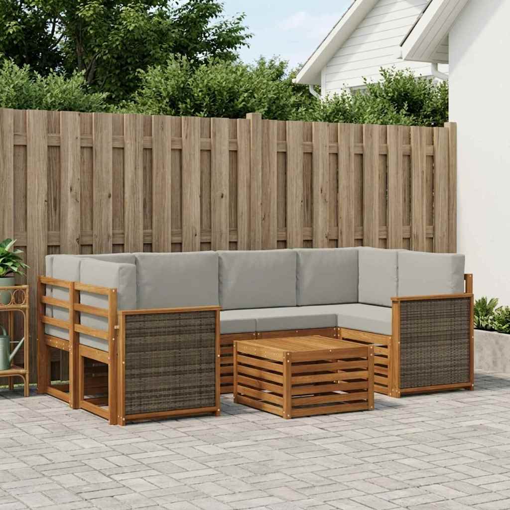 Outdoor-Sofagarnitur mit Kissen 7 pcs Natürlich und Hellgrau