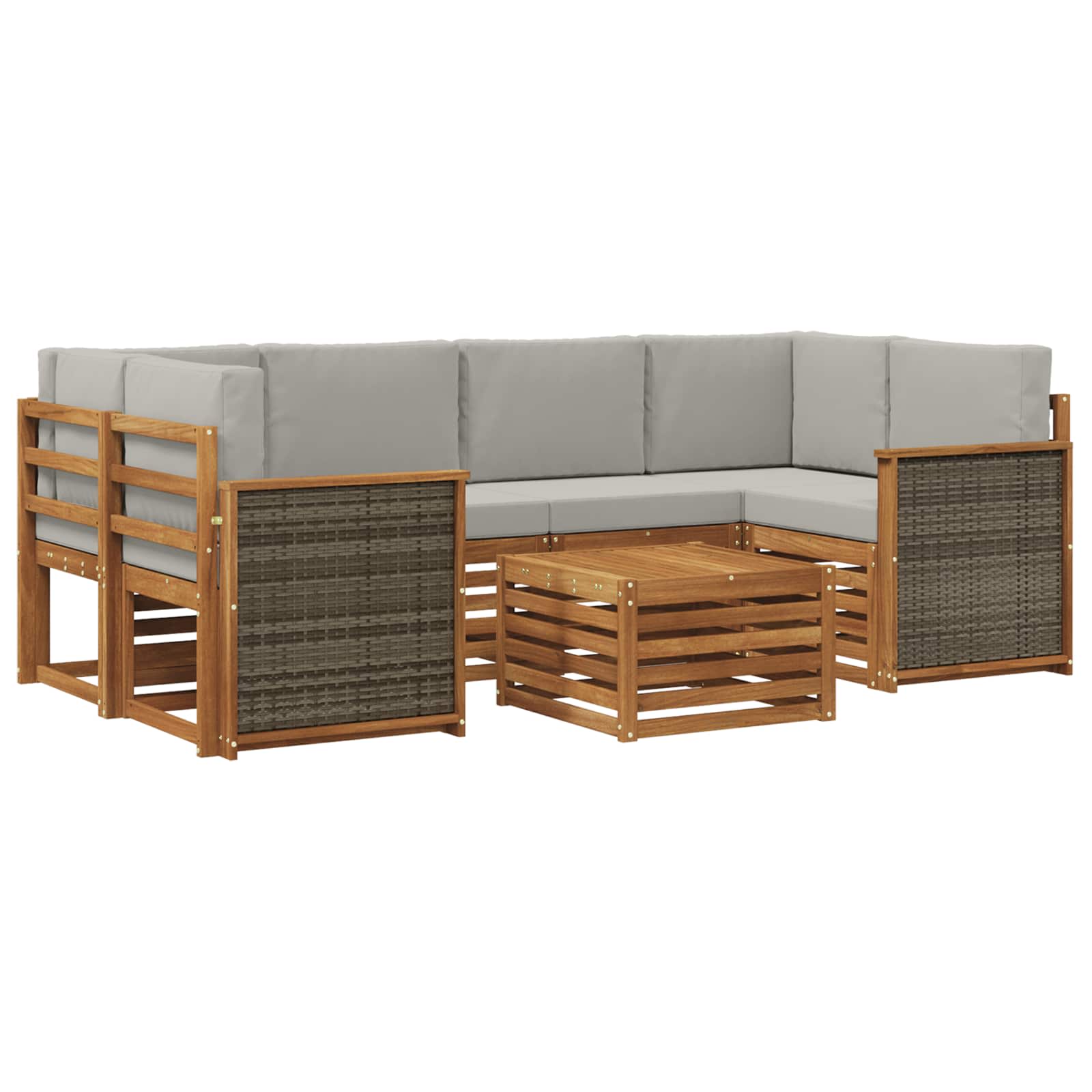Outdoor-Sofagarnitur mit Kissen 7 pcs Natürlich und Hellgrau