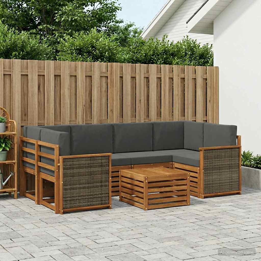 Outdoor-Sofagarnitur mit Kissen 7 pcs Natur und Anthrazit