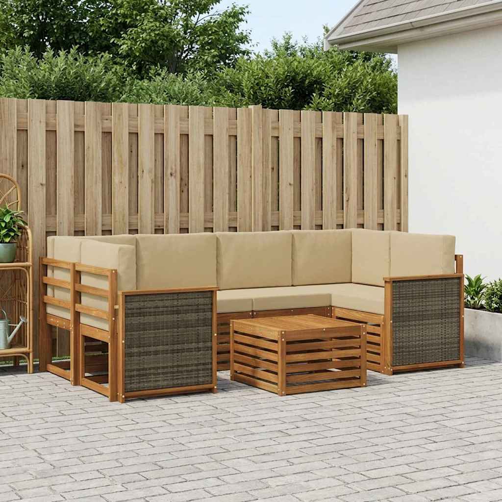 Outdoor-Sofagarnitur 7 stk. Natur und Beige Massivholz Akazie