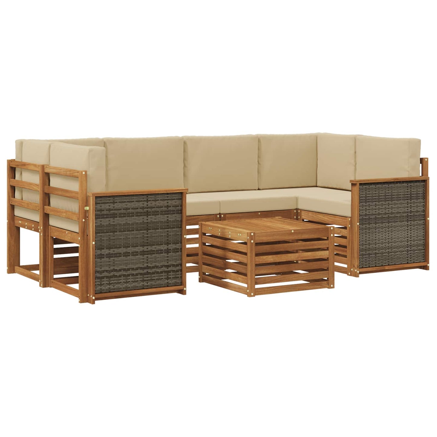 Outdoor-Sofagarnitur 7 pcs Natur und Beige Massivholz Akazie