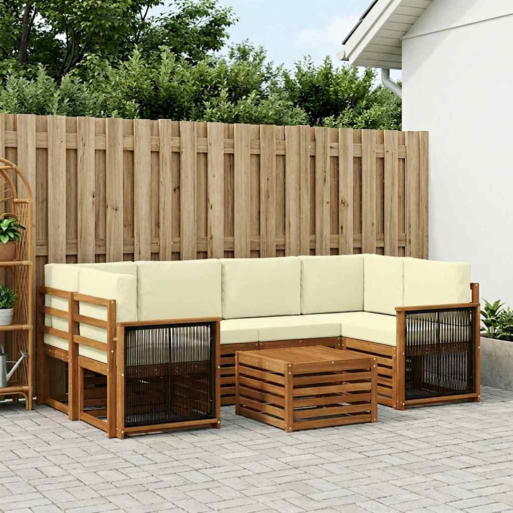 Outdoor-Sofagarnitur 7 pcs Natur und Creme Massivholz Akazie