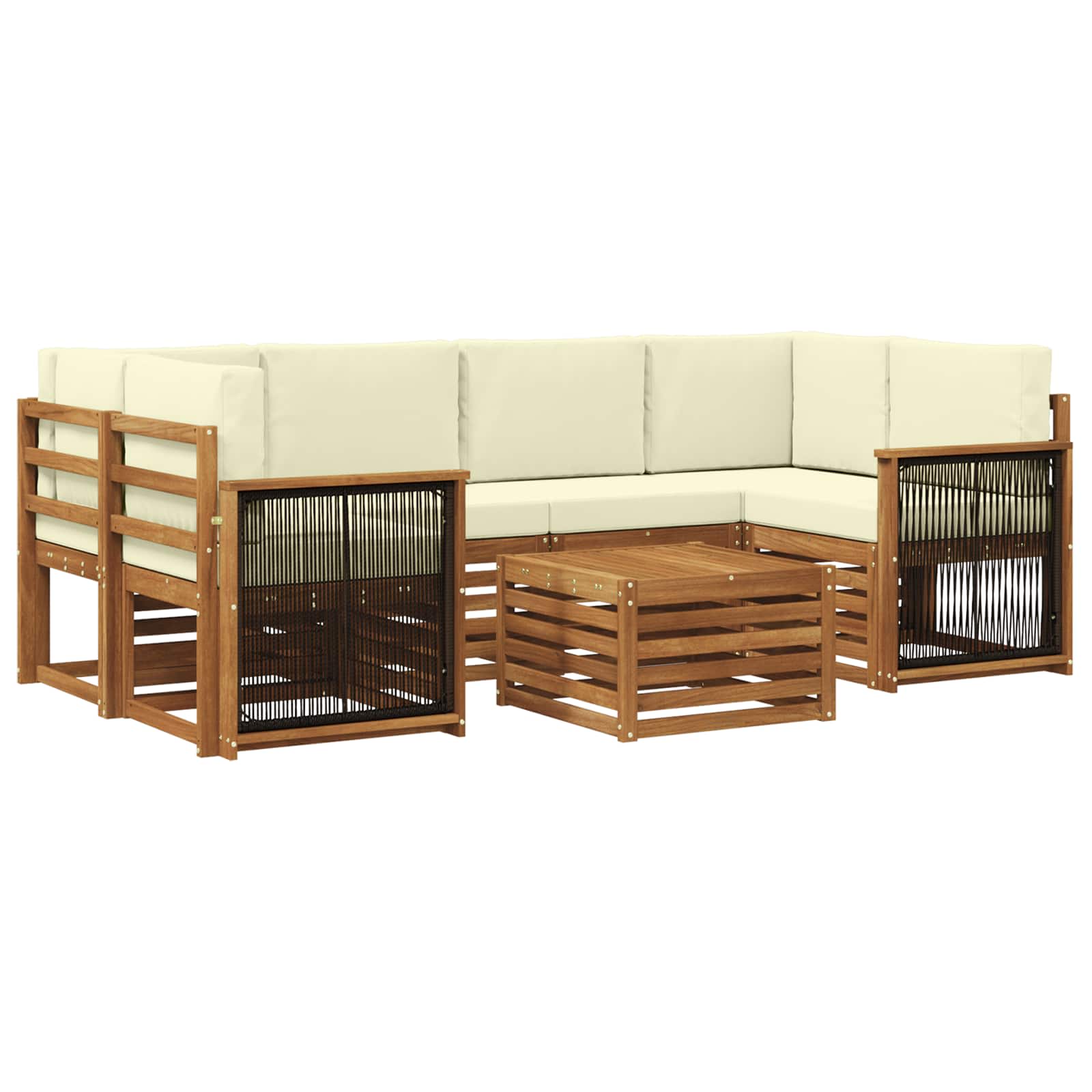 Outdoor-Sofagarnitur 7 pcs Natur und Creme Massivholz Akazie