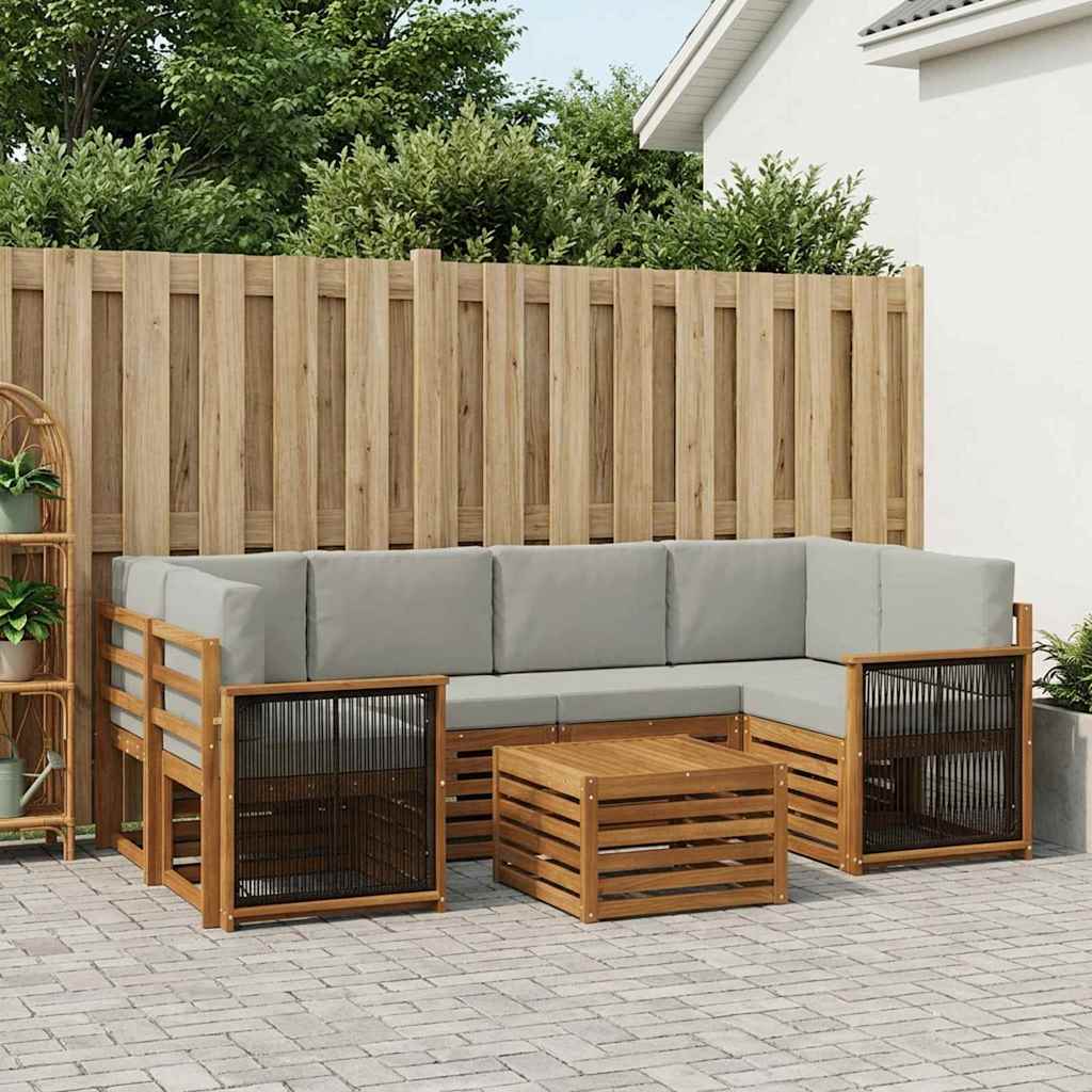 Outdoor-Sofagarnitur mit Kissen 7 pcs Natürlich und Hellgrau
