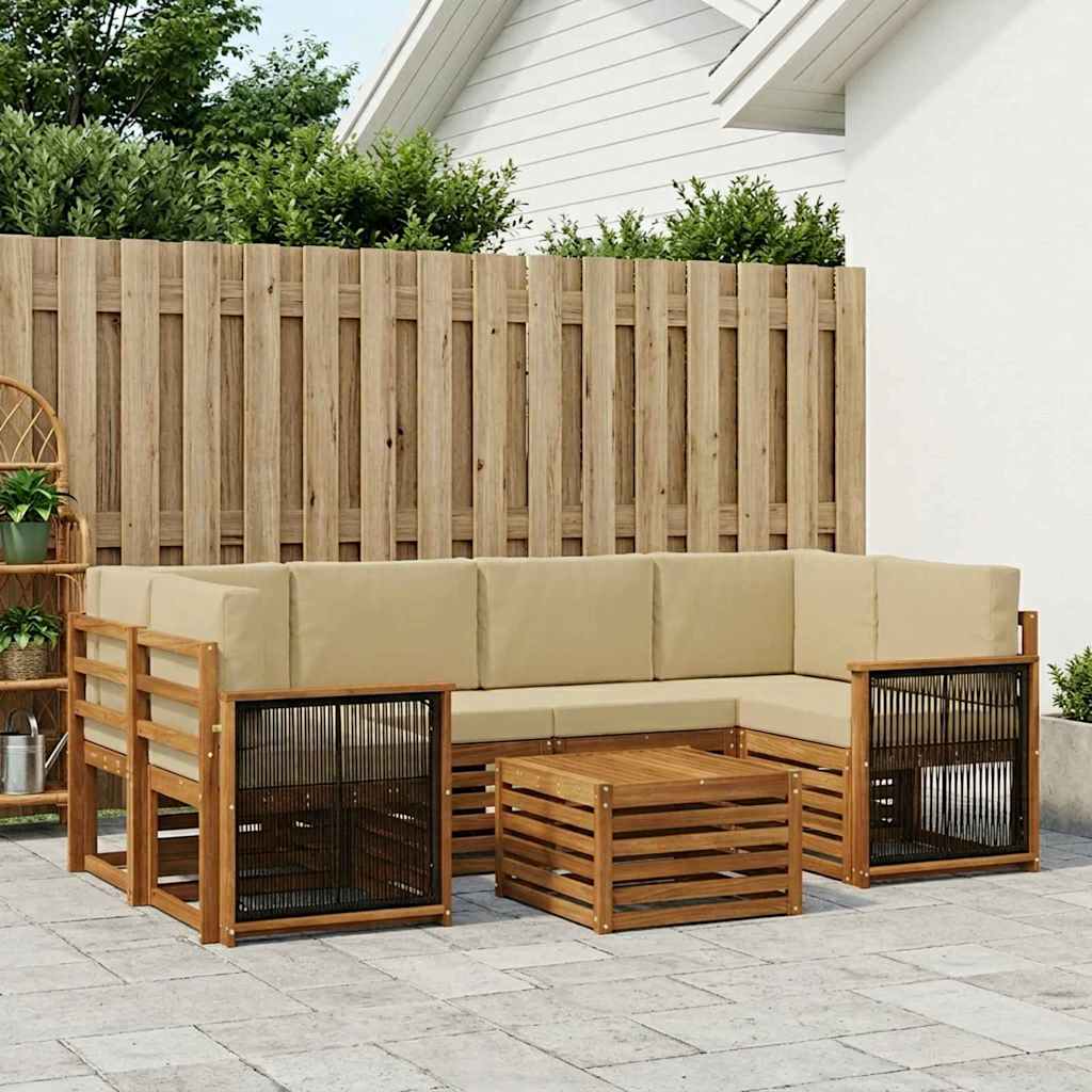 Outdoor-Sofagarnitur 7 stk. Natur und Beige Massivholz Akazie
