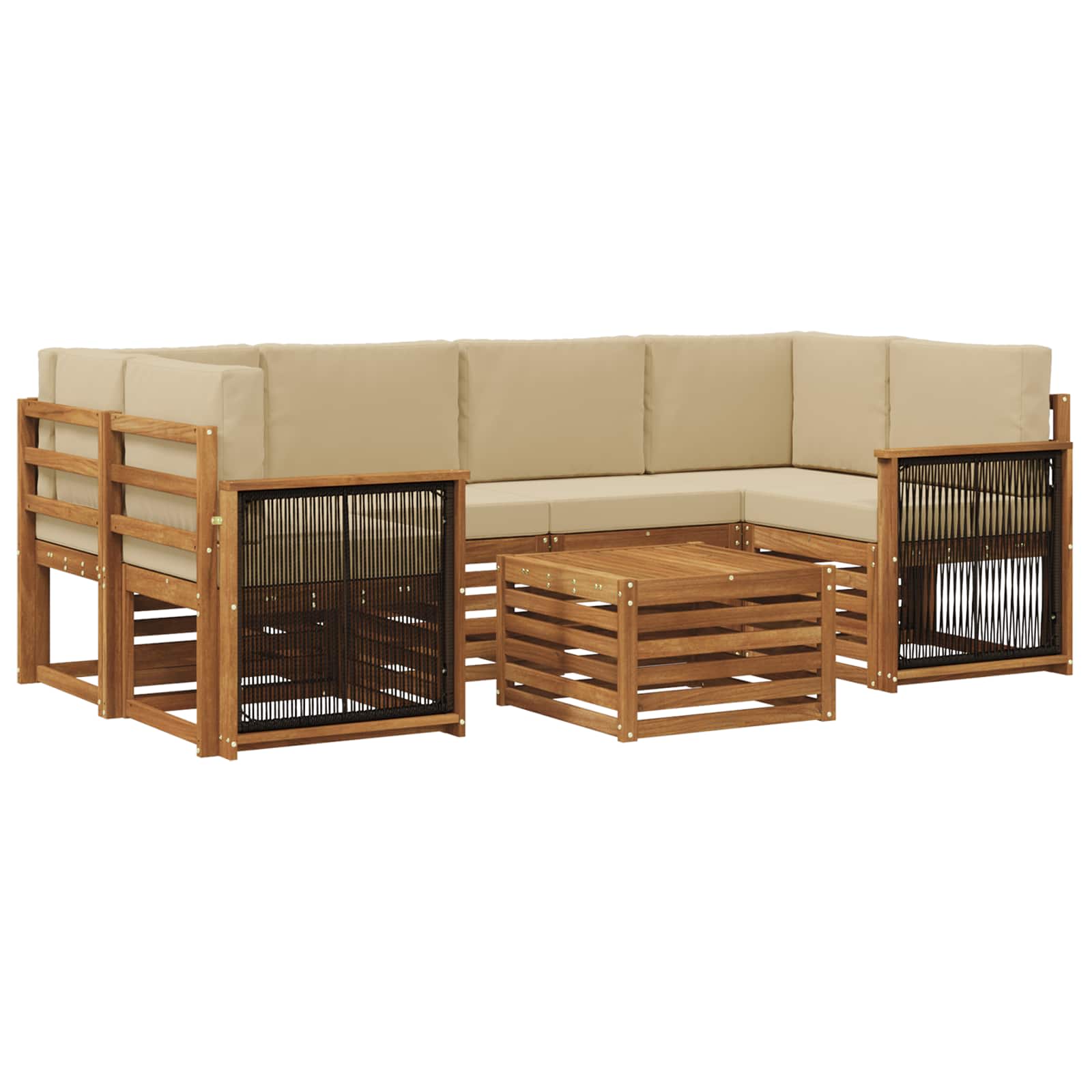 Outdoor-Sofagarnitur 7 stk. Natur und Beige Massivholz Akazie