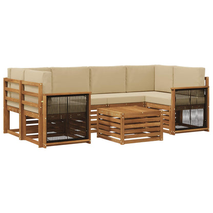 Outdoor-Sofagarnitur 7 stk. Natur und Beige Massivholz Akazie