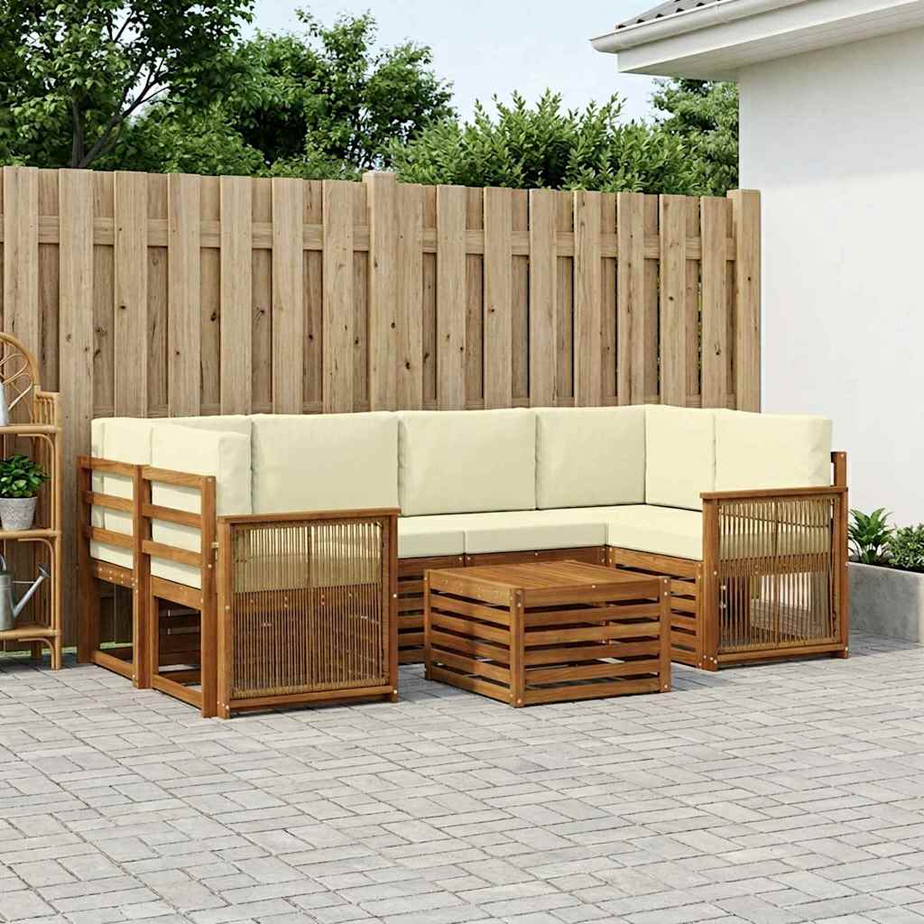 Outdoor-Sofagarnitur 7 pcs Natur und Creme Massivholz Akazie