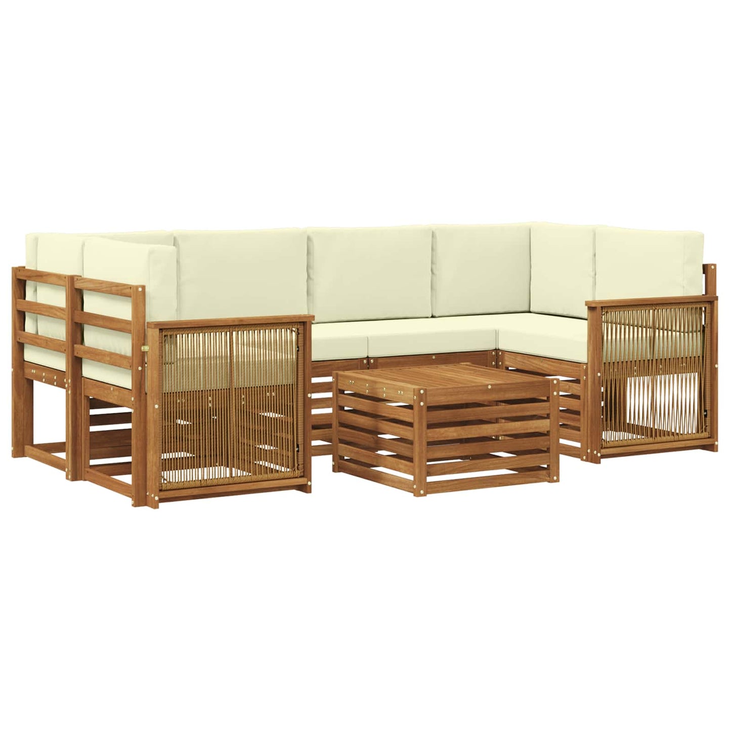 Outdoor-Sofagarnitur 7 pcs Natur und Creme Massivholz Akazie