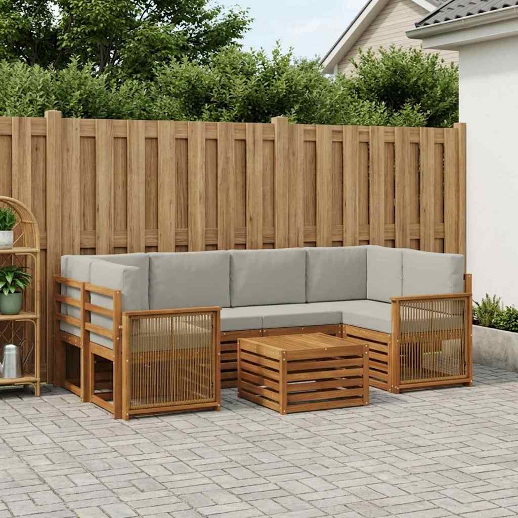 Outdoor-Sofagarnitur mit Kissen 7 pcs Natürlich und Hellgrau