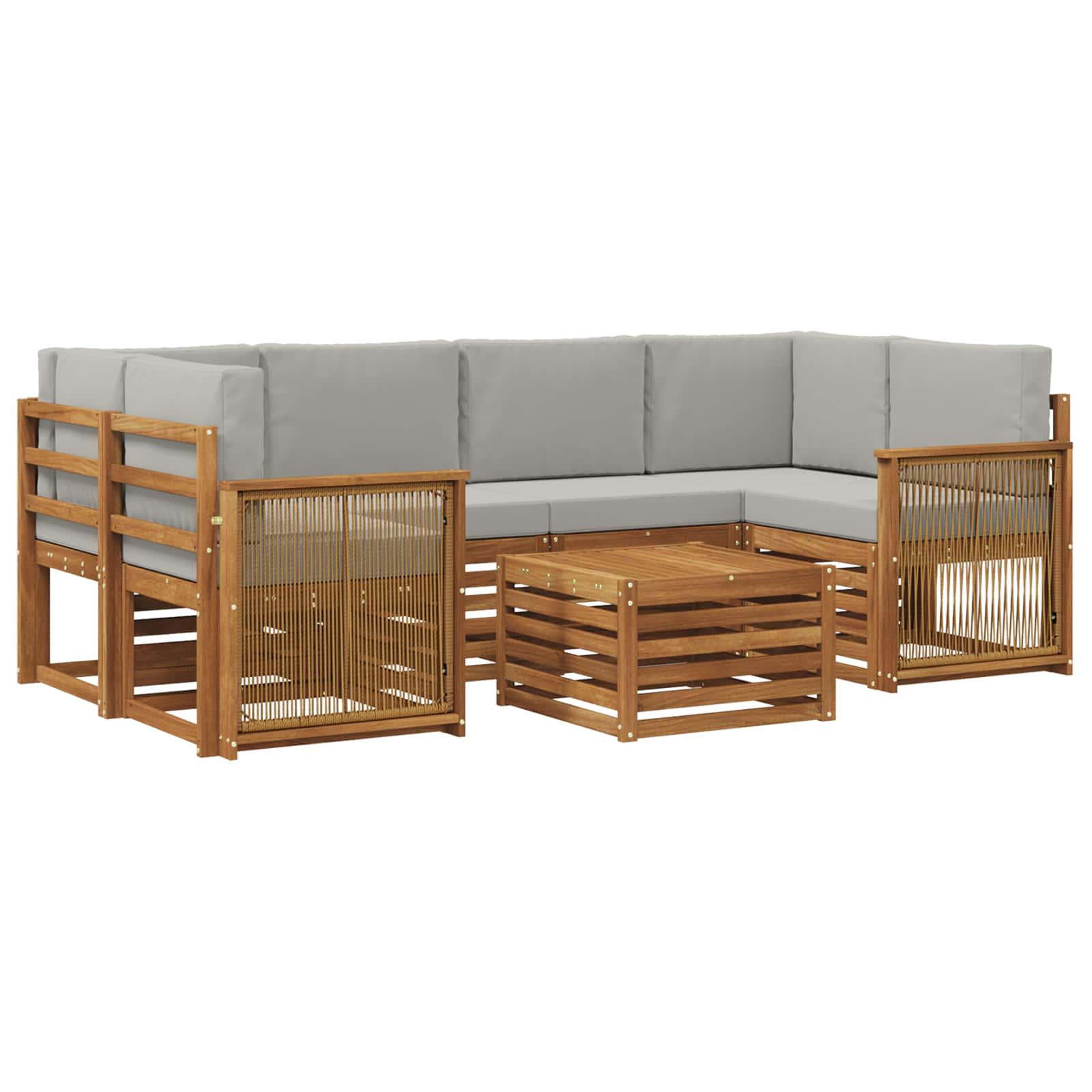 Outdoor-Sofagarnitur mit Kissen 7 pcs Natürlich und Hellgrau