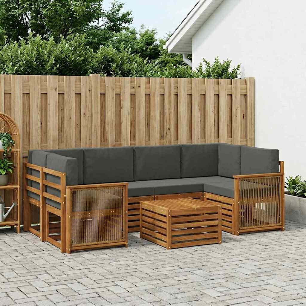 Outdoor-Sofagarnitur mit Kissen 7 pcs Natur und Anthrazit