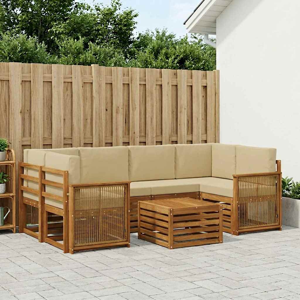 Outdoor-Sofagarnitur 7 stk. Natur und Beige Massivholz Akazie