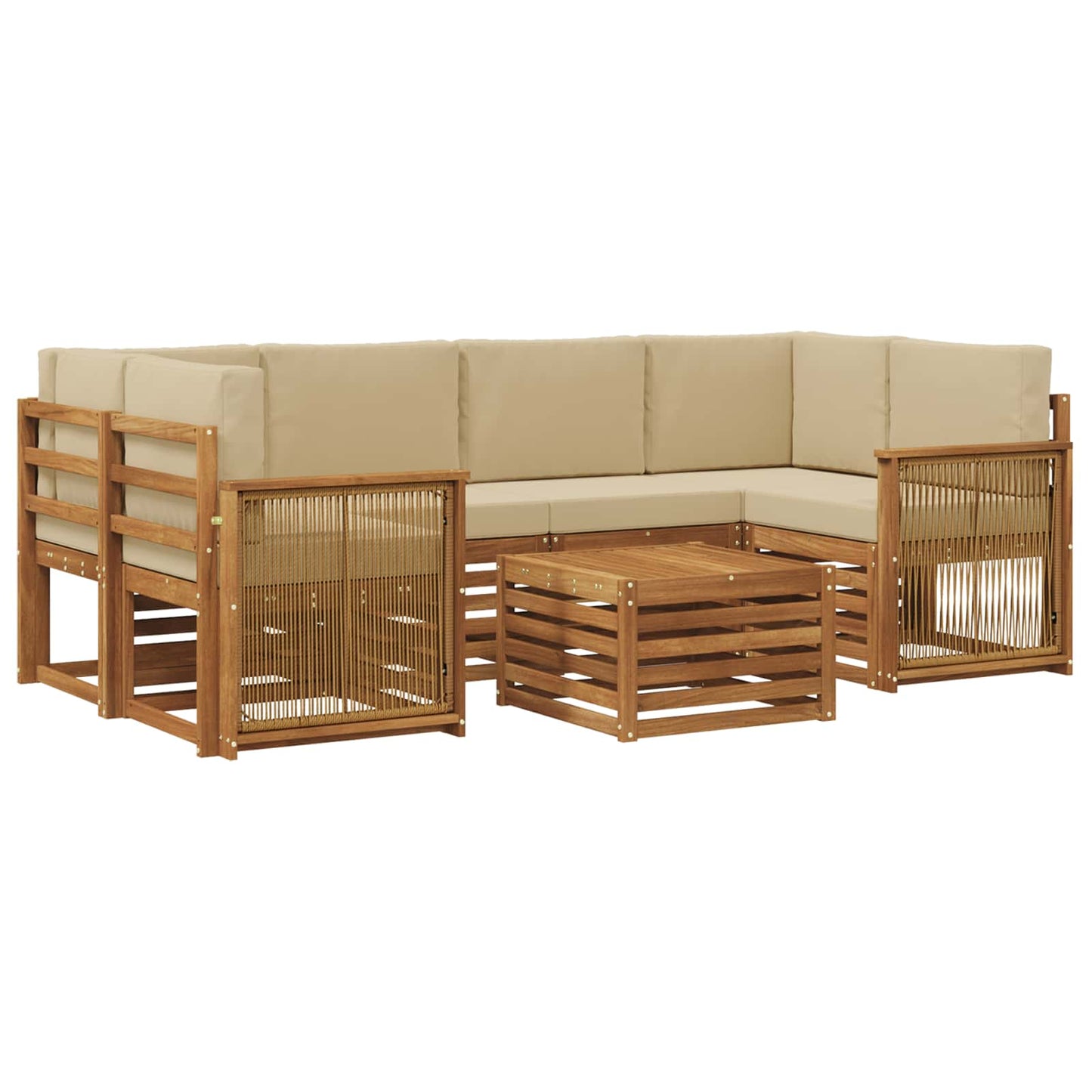 Outdoor-Sofagarnitur 7 stk. Natur und Beige Massivholz Akazie