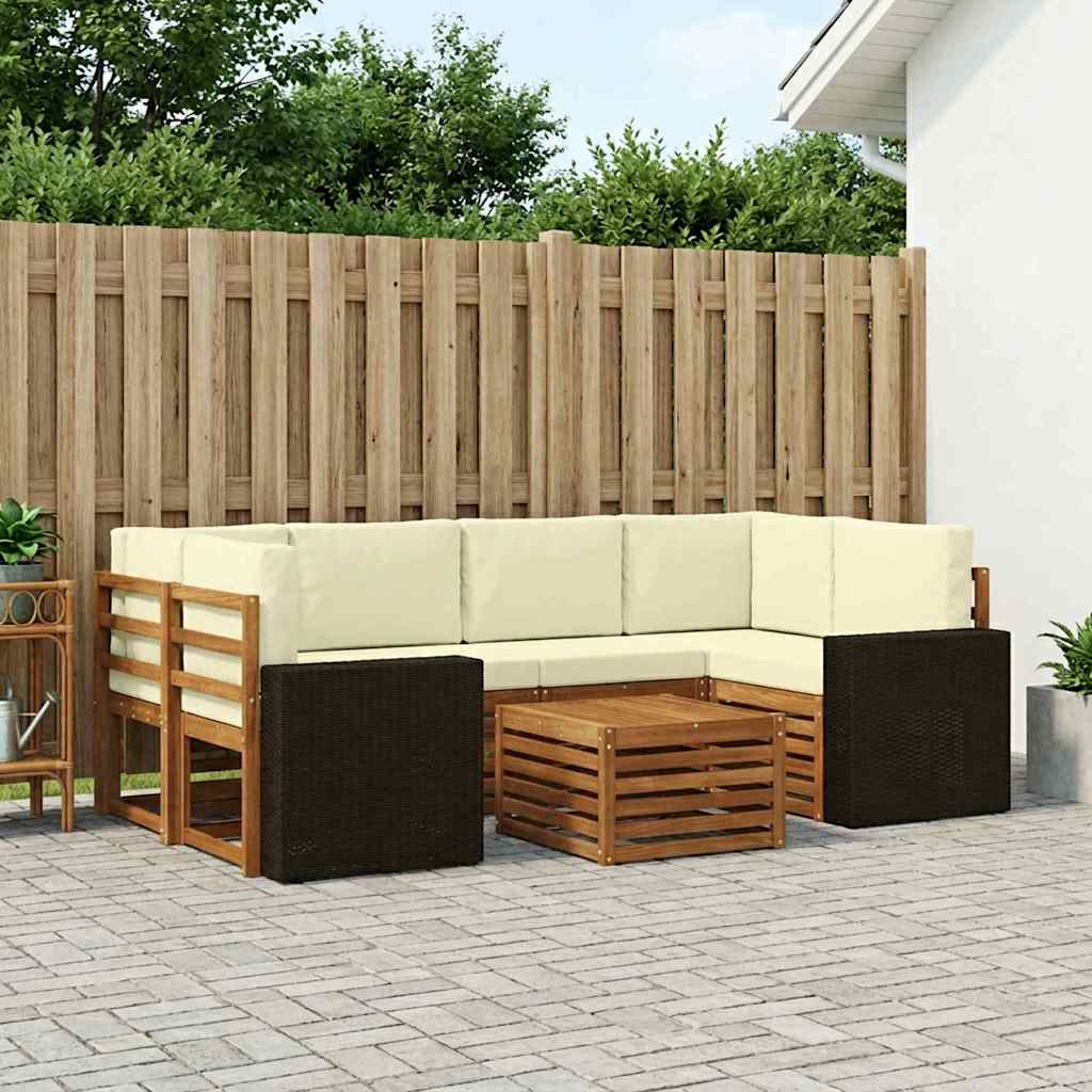 Outdoor-Sofagarnitur 7 pcs Natur und Creme Massivholz Akazie