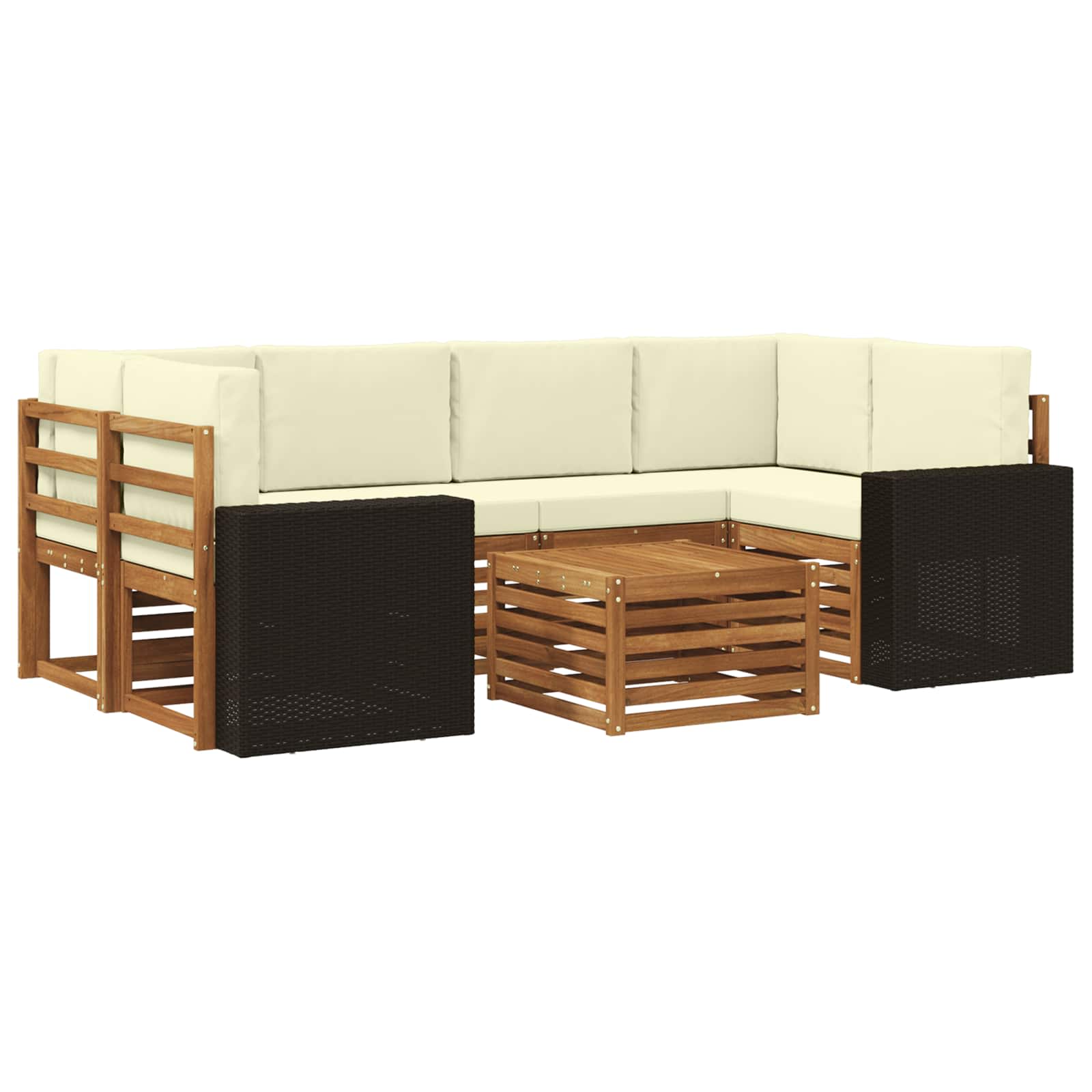 Outdoor-Sofagarnitur 7 pcs Natur und Creme Massivholz Akazie