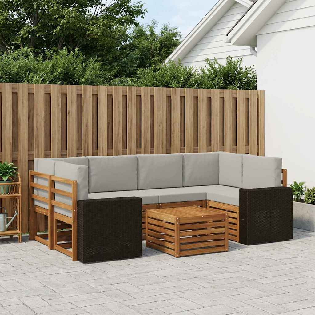 Outdoor-Sofagarnitur mit Kissen 7 pcs Natürlich und Hellgrau