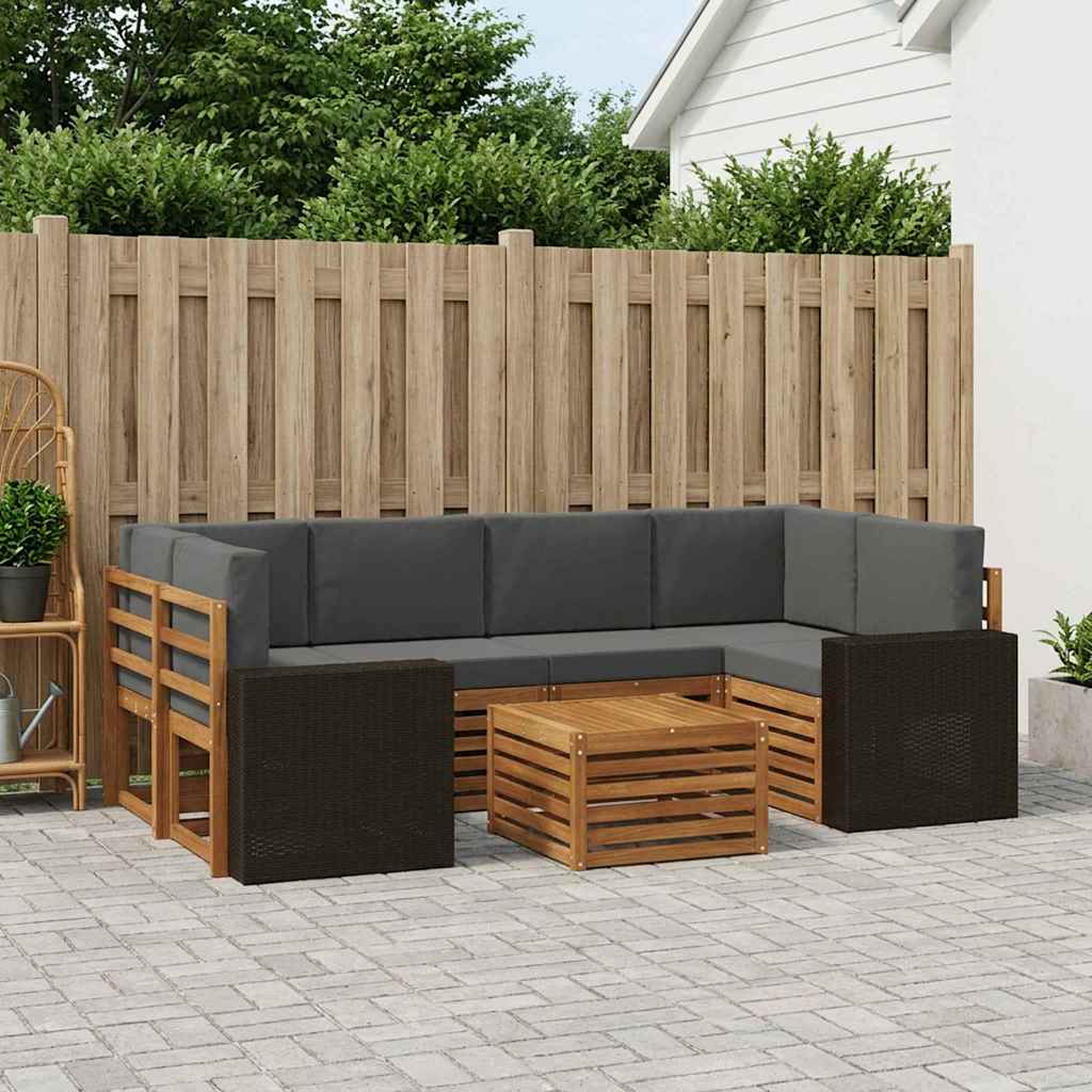 Outdoor-Sofagarnitur mit Kissen 7 pcs Natur und Anthrazit