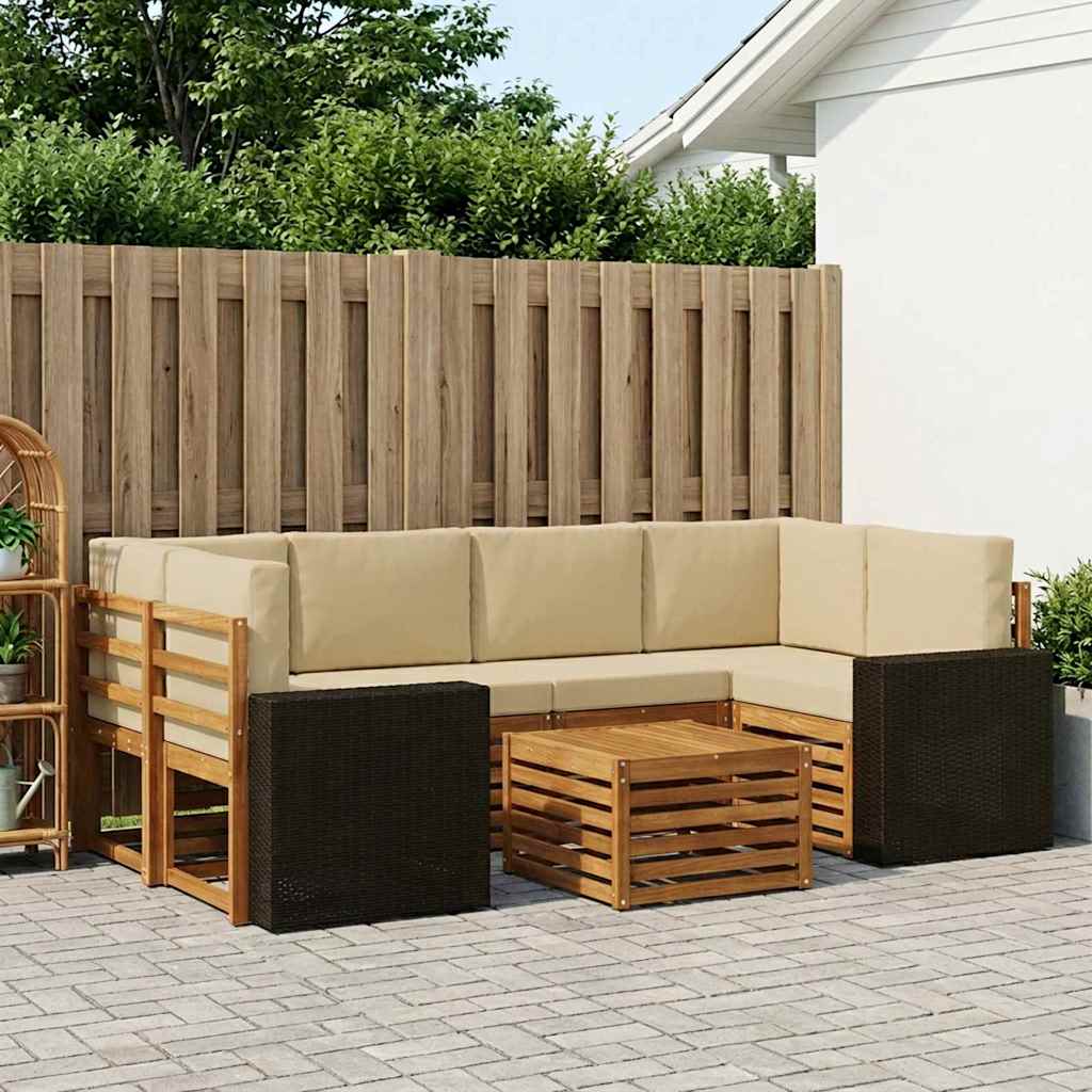 Outdoor-Sofagarnitur 7 pcs Natur und Beige Massivholz Akazie