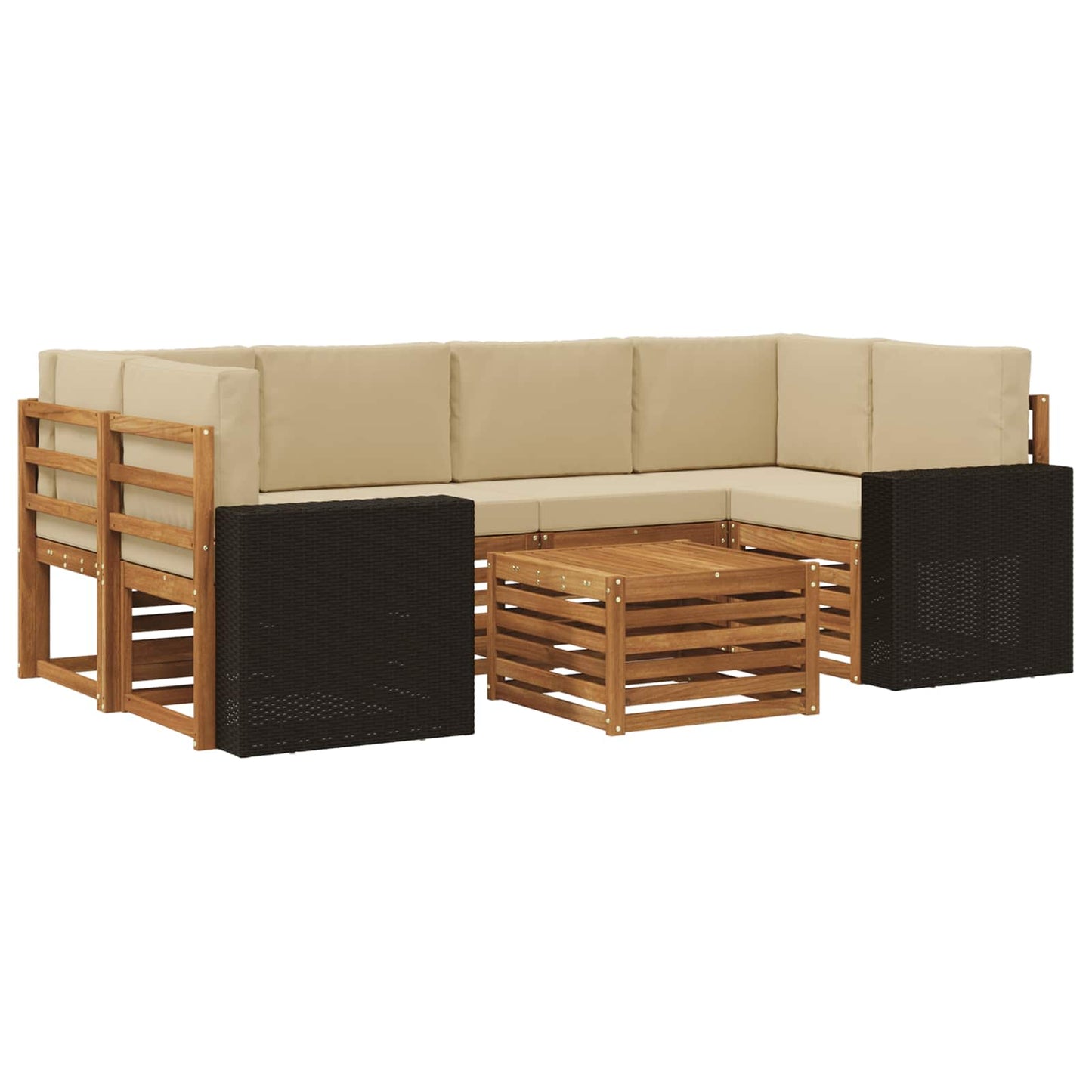 Outdoor-Sofagarnitur 7 stk. Natur und Beige Massivholz Akazie