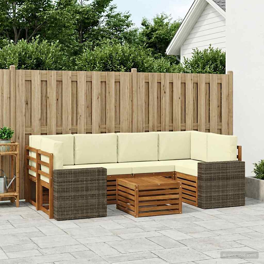 Outdoor-Sofagarnitur 7 pcs Natur und Creme Massivholz Akazie