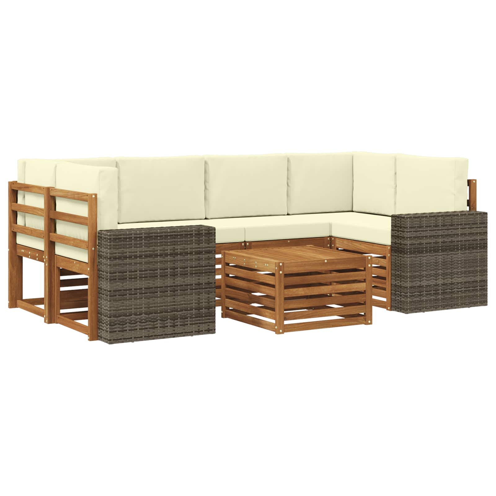 Outdoor-Sofagarnitur 7 pcs Natur und Creme Massivholz Akazie