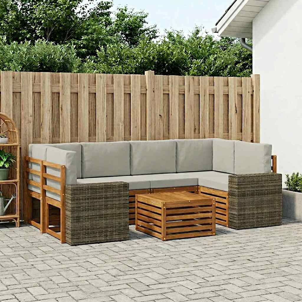 Outdoor-Sofagarnitur mit Kissen 7 pcs Natürlich und Hellgrau
