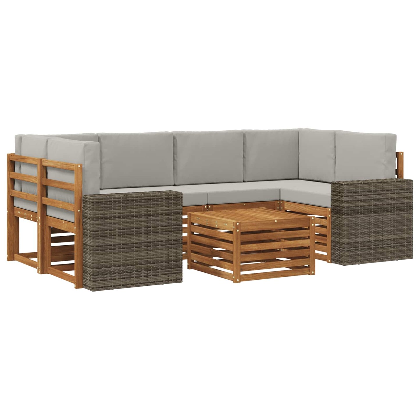 Outdoor-Sofagarnitur mit Kissen 7 pcs Natürlich und Hellgrau